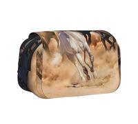 YOFIEN Estuche para lápices portátil de Doble Capa con diseño de Caballo Salvaje Corriendo contra una tormenta de Arena