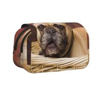 YOFIEN Estuche para lápices portátil de Doble Capa con diseño de Cachorros de Bulldog francés, Color marrón