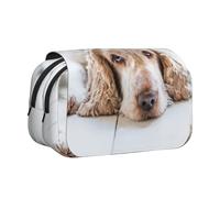 YOFIEN Estuche para lápices portátil de Doble Capa con diseño de Cocker Spaniel, Spaniel marrón, Perros tristes, Mascotas