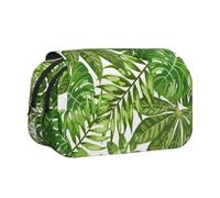 YOFIEN Estuche para lápices portátil de Doble Capa con diseño de Hojas Tropicales, Palmeras exóticas, follaje de Jungla, Plantas de Moda, Naturaleza, Verde