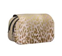 YOFIEN Estuche para lápices portátil de Doble Capa con diseño de Leopardo, de Acero Metalizado, Color Rosa Dorado y Piel de Animal.