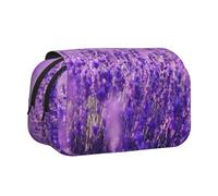 YOFIEN Estuche para lápices portátil de Doble Capa con diseño de Paisaje Morado y Flores de Lavanda