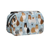 YOFIEN Estuche para lápices portátil de Doble Capa con diseño de Patas y Huesos de Rough Collie