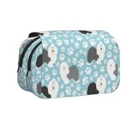 YOFIEN Estuche para lápices portátil de Doble Capa con diseño de Perro Pastor inglés Antiguo y Patas Dibujadas a Mano.