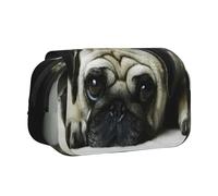 YOFIEN Estuche para lápices portátil de Doble Capa con diseño de Perros Pug tristes.