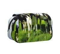 YOFIEN Estuche para lápices portátil de Doble Capa con diseño de Vacas Comiendo Pasto de Verano