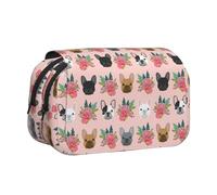 YOFIEN Estuche para lápices portátil de Doble Capa con diseño Floral de Bulldog Francés