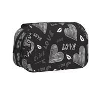 YOFIEN Estuche para lápices portátil de Doble Capa con Palabras de Amor y Corazones Escritos a Mano