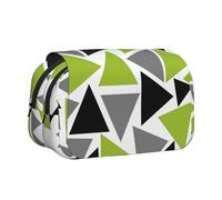 YOFIEN Estuche para lápices portátil de Doble Capa con triángulos aleatorios, Verde Lima, Gris y Negro sobre Blanco.