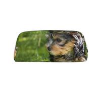 YOFIEN Estuche para lápices Yorkshire Terrier con diseño de Perros Lindos y Hierba Verde para niñas, Organizador de bolígrafos con Cremallera