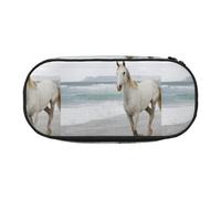 YOFIEN Estuche pequeño con diseño de Caballo Blanco y Arena para Escapar del mar, Estuche de Gran Capacidad para lápices, Organizador de papelería de Oficina