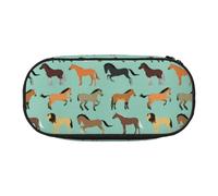 YOFIEN Estuche pequeño con diseño de Caballos en Estilo Plano, Estuche de Gran Capacidad para lápices, Organizador de papelería de Oficina.