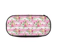 YOFIEN Estuche pequeño con diseño de Flores y Rayas Rosas, Estuche de Gran Capacidad para lápices, Organizador de papelería de Oficina.