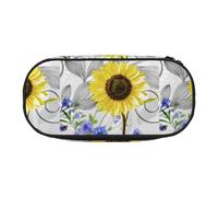 YOFIEN Estuche pequeño con diseño de Girasoles Amarillos y Flores Azules en Acuarela, Estuche de Gran Capacidad para lápices, Organizador de papelería de Oficina.