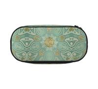YOFIEN Estuche pequeño con diseño de Mandala Celta, Color Verde Salvia Suave y Dorado, Gran Capacidad, Organizador de papelería de Oficina.