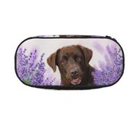 YOFIEN Estuche pequeño con diseño de Perro Labrador marrón y Lavanda, Estuche de Gran Capacidad para lápices, Organizador de papelería de Oficina.