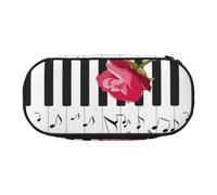 YOFIEN Estuche pequeño con diseño de Rosa roja sobre Notas Musicales de Piano, Estuche de Gran Capacidad para lápices, Organizador de papelería de Oficina.
