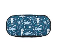 YOFIEN Estuche pequeño con diseño de tiburón Sonriente, Animales Marinos, Peces, Estrellas de mar, Color Azul, Estuche de Gran Capacidad para lápices, Organizador de papelería de Oficina.