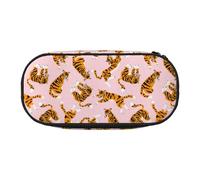 YOFIEN Estuche pequeño con diseño de Tigres de Circo sobre Fondo Rosa, Estuche de Gran Capacidad para lápices, Organizador de papelería de Oficina.