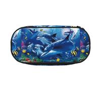 YOFIEN Estuche pequeño con diseño de Vida Marina, Mundo Marino Azul, Coral y delfín, Estuche de Gran Capacidad para lápices, Organizador de papelería de Oficina