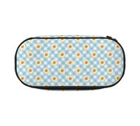 YOFIEN Estuche pequeño con Estampado de Cuadros Vichy Azules y Margaritas Retro, Estuche de lápices de Gran Capacidad, Organizador de papelería de Oficina