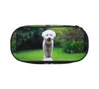 YOFIEN Estuche pequeño para lápices de Gran Capacidad, Organizador de papelería de Oficina, diseño de Perro Bichón Frisé Bokeh, Color Blanco