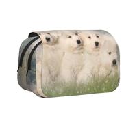 YOFIEN Estuche pequeño para lápices de Samoyedo, Organizador de papelería portátil de Doble Capa, con Cachorros de Samoyedo, Perros Blancos y Familia.