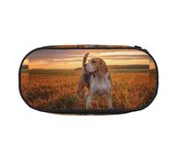 YOFIEN Estuche pequeño para lápices, Estuche de Gran Capacidad, Organizador de papelería de Oficina, diseño de Perros Beagle en el césped, Paseos, Mascotas, Perros, Atardecer