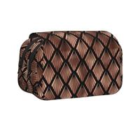 YOFIEN Estuche portátil de Doble Capa con diseño de abanicos Art Déco en Oro Rosa sobre Negro.