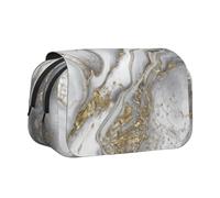 YOFIEN Estuche portátil de mármol líquido Gris Perlado y Dorado, Organizador de papelería de Doble Capa.