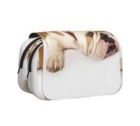 YOFIEN Fotografía de un Bulldog inglés Triste y Cansado con un Estuche marrón Crema para lápices, Organizador de papelería portátil de Doble Capa.