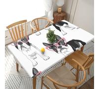 YOFIEN Funda de Mesa Rectangular Impermeable de 1,5 m, con Borde elástico, diseño de Bulldog francés, Color Negro y Blanco