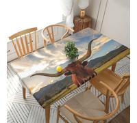 YOFIEN Mantel Rectangular de 1,5 m con Estampado de Vaca, Impermeable y Protector a Prueba de derrames, con Borde elástico