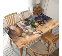 YOFIEN Mantel Rectangular Impermeable de 1,5 m con diseño de Caballo Salvaje Corriendo contra una tormenta de Arena y Borde elástico.