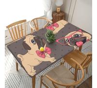 YOFIEN Mantel Rectangular Impermeable de 1,5 m con diseño de Cachorro de Pug con Gafas y Pajarita, con Borde elástico y Protector a Prueba de derrames.