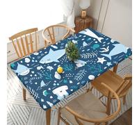 YOFIEN Mantel Rectangular Impermeable de 1,5 m con diseño de tiburón Sonriente, Animales Marinos, Peces y Estrellas de mar, con Borde elástico.