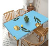YOFIEN Mantel Rectangular Impermeable de 1,5 m con diseño de Tulipanes Amarillos Dibujados a Mano, Protector a Prueba de derrames y Borde elástico.