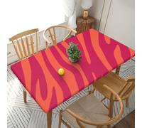 YOFIEN Mantel Rectangular Impermeable de 1,5 m con Estampado Animal de Cebra y Leopardo, Color Rosa y Naranja, con Borde elástico y Protector a Prueba de derrames.