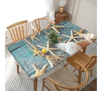 YOFIEN Mantel Rectangular Impermeable de 1,5 m con Estampado de Estrellas de mar y Conchas de Playa, Protector a Prueba de derrames con Borde elástico