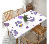 YOFIEN Mantel Rectangular Impermeable de 1,5 m con Estampado de Patas moradas y corazón, Protector a Prueba de derrames y Borde elástico.