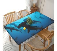 YOFIEN Mantel Rectangular Impermeable de 1,5 m con Estampado de tiburón Martillo y Borde elástico.