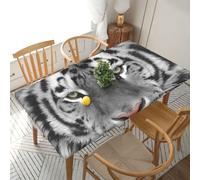 YOFIEN Mantel Rectangular Impermeable de 1,5 m con Estampado de Tigre Blanco, Protector a Prueba de derrames y Borde elástico.