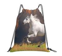 YOFIEN Mochila con cordón impermeable y estampado de caballos blancos para hombre y mujer, ideal para deportes y gimnasio.