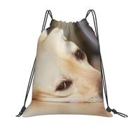 YOFIEN Mochila con cordón impermeable y estampado de Labrador Retriever amarillo, bolsa de cuerda resistente para mujeres y hombres, mochila deportiva para gimnasio