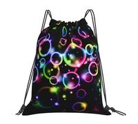 YOFIEN Mochila con cordón resistente al agua con burbujas de arcoíris para hombre y mujer, ideal para deportes y gimnasio.