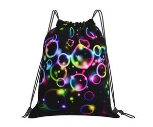 YOFIEN Mochila con cordón resistente al agua con burbujas de arcoíris para hombre y mujer, ideal para deportes y gimnasio.