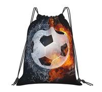 YOFIEN Mochila con cordón resistente al agua con diseño de balón de fútbol en llamas para hombre y mujer, ideal para deportes y gimnasio.