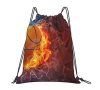 YOFIEN Mochila con cordón resistente al agua, con diseño de llamas y gotas de agua, ideal para gimnasio, deportes y mujeres y hombres.