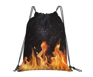 YOFIEN Mochila con cordón resistente al agua con diseño de parrilla de carbón en llamas para hombre y mujer, ideal para deportes y gimnasio.