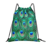 YOFIEN Mochila con cordón resistente al agua con diseño de pavo real verde, ideal para deportes, gimnasio y mujeres y hombres.